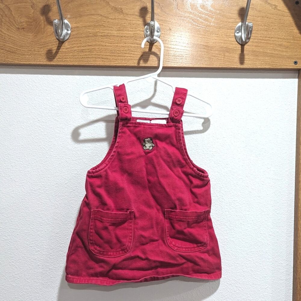 Vtg Arizona Dress Girls Sz 18m Red Denim Bear Jumper Y2K